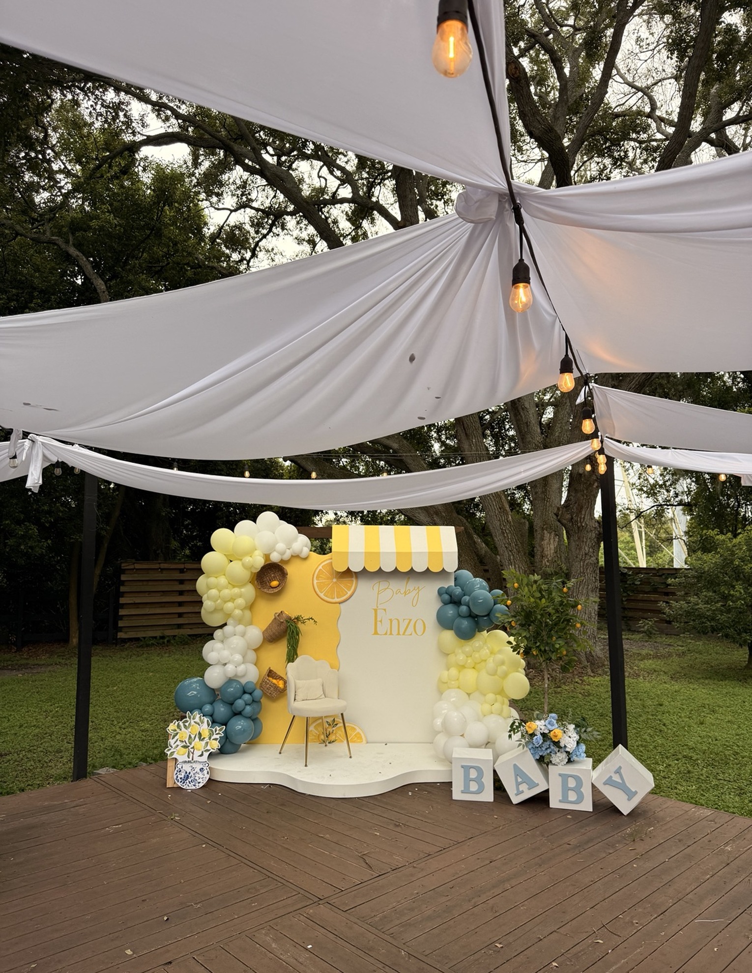 Star Vibe Events baby shower installation under a styled tent