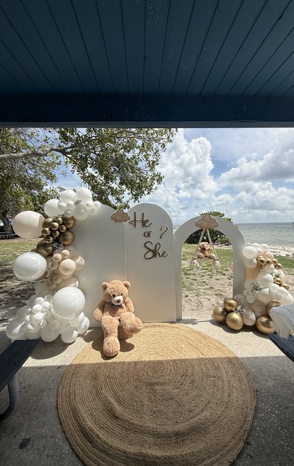 Neutral teddy bear event setup created by Star Vibe Events